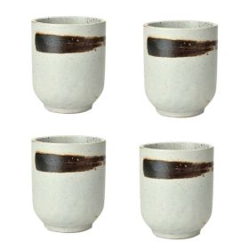 4Pcs Japanese Style Brown Stripe Ceramic Teacups Small Straight Wine Cups 150ML
